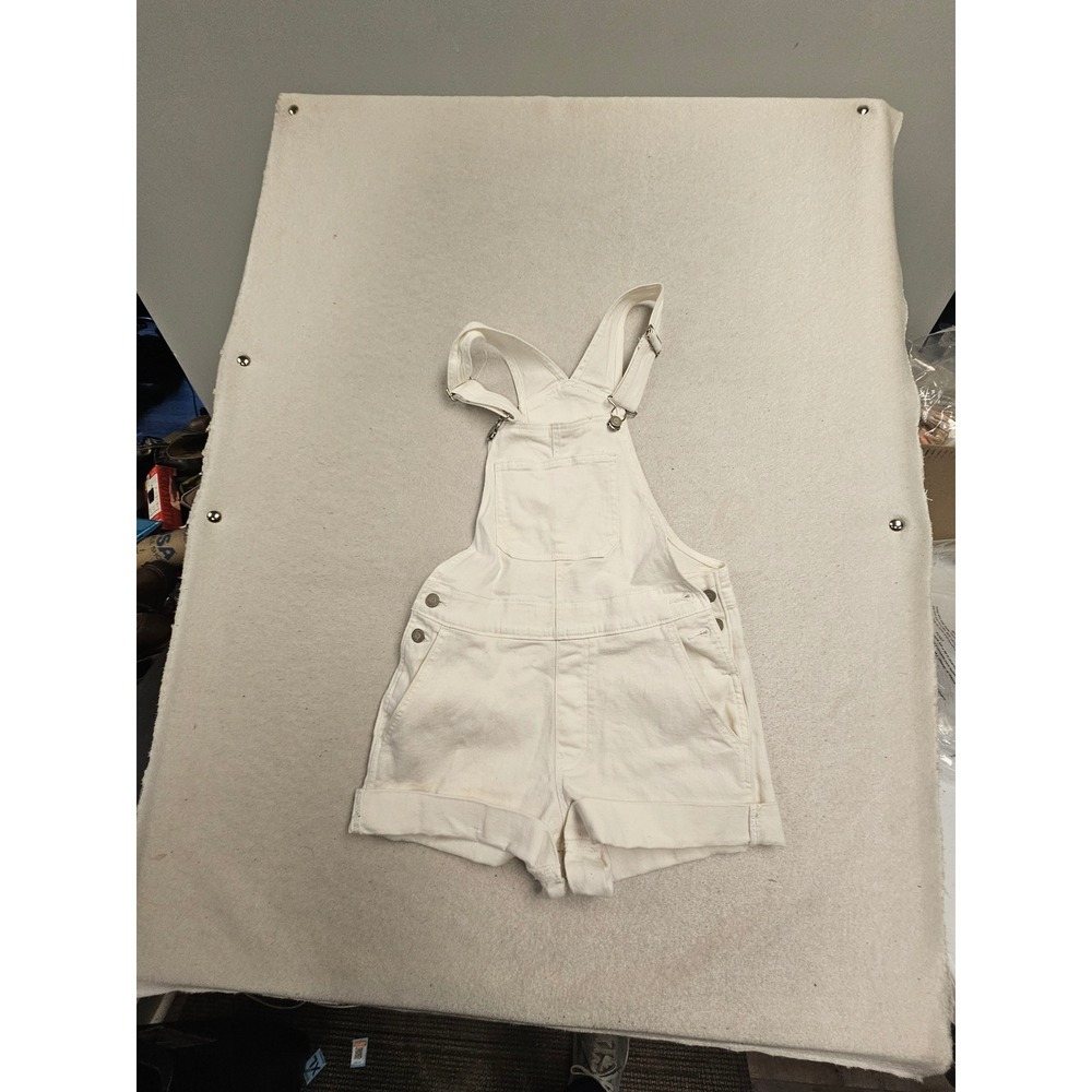 Hollister White High Rise Vintage Short Overalls Size S 3 Inch Inseam Stretch
